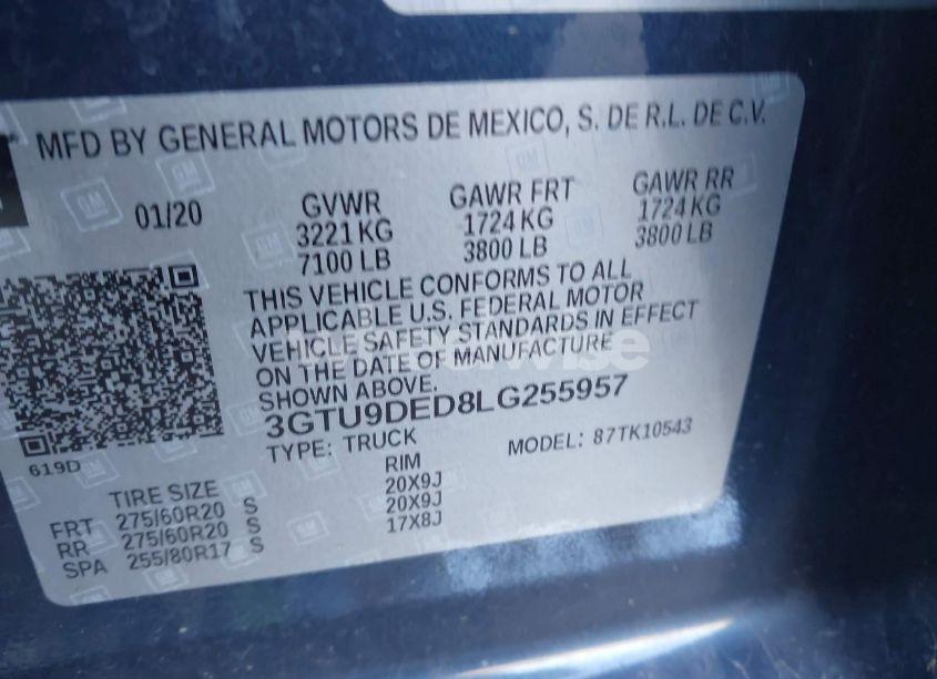 Photo 9 of 2020 Gmc Sierra 1500 4WD SHORT BOX SLT (VIN 3GTU9DED8LG255957)