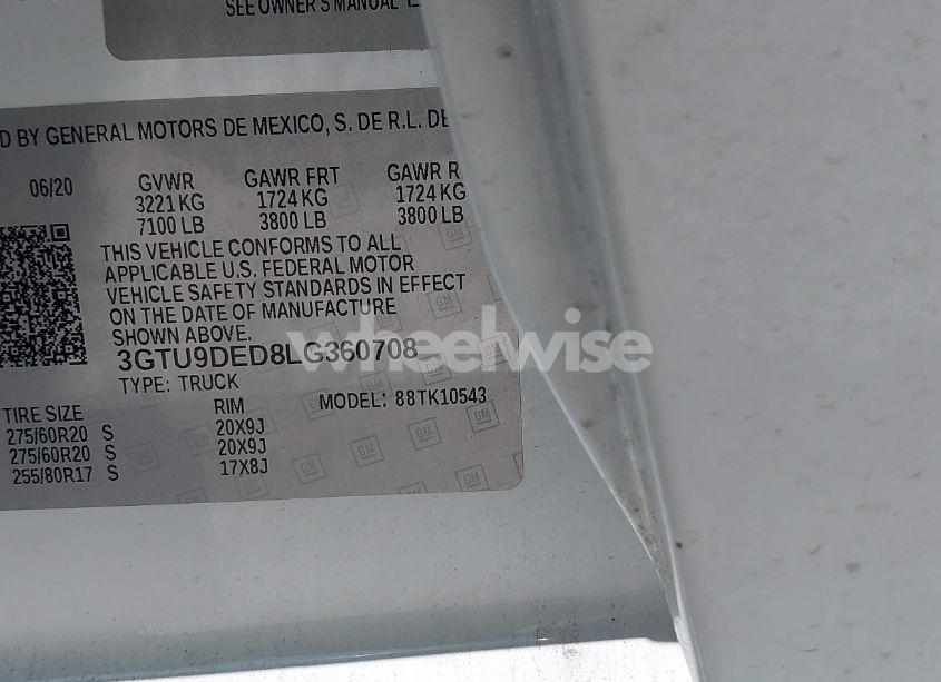 Photo 9 of 2020 Gmc Sierra K1500 SLT (VIN 3GTU9DED8LG360708)