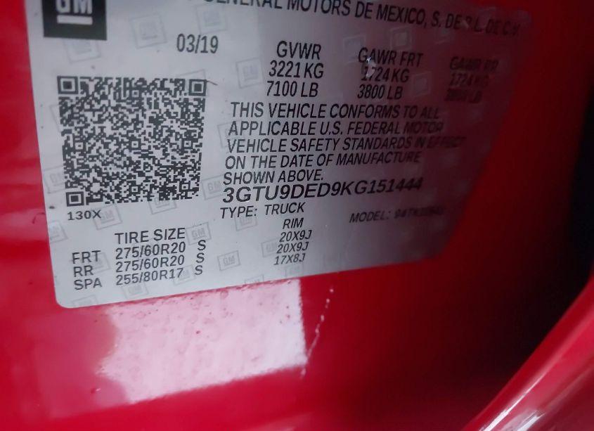Photo 9 of 2019 Gmc Sierra 1500 SLT (VIN 3GTU9DED9KG151444)