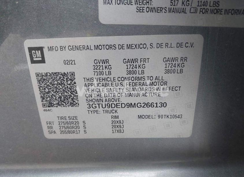 Photo 9 of 2021 Gmc Sierra 1500 4WD SHORT BOX SLT (VIN 3GTU9DED9MG266130)