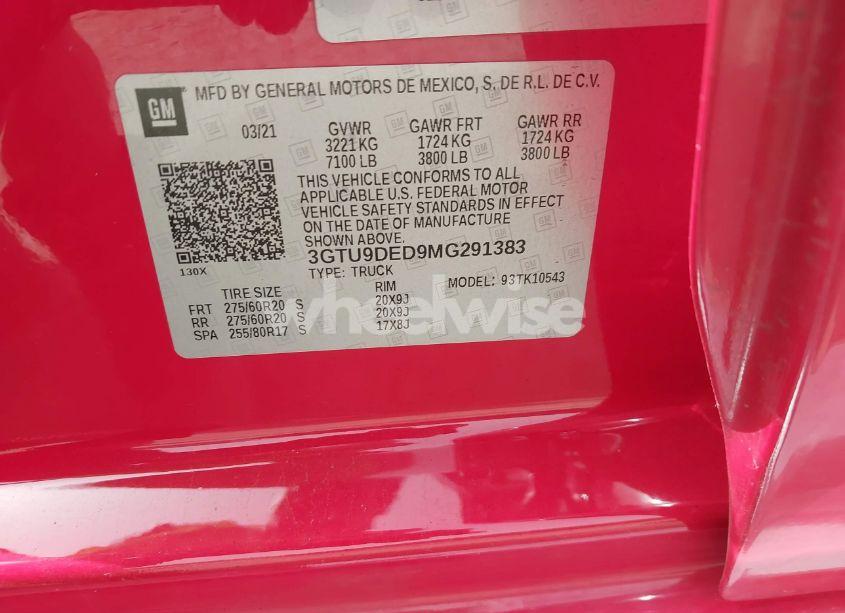 Photo 9 of 2021 Gmc Sierra 1500 4WD SHORT BOX SLT (VIN 3GTU9DED9MG291383)