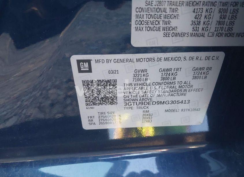 Photo 9 of 2021 Gmc Sierra 1500 4WD SHORT BOX SLT (VIN 3GTU9DED9MG305413)
