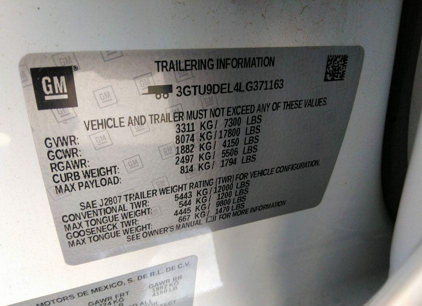 Photo 9 of 2020 Gmc Sierra 1500 4WD SHORT BOX SLT (VIN 3GTU9DEL4LG371163)