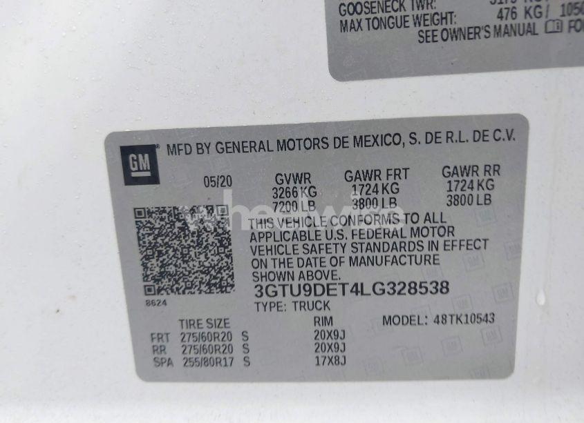 Photo 9 of 2020 Gmc Sierra 1500 4WD SHORT BOX SLT (VIN 3GTU9DET4LG328538)