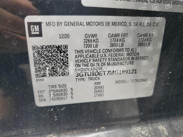 Photo 2 of 2021 GMC SIERRA K1500 SLT (VIN 3GTU9DET7MG189121)