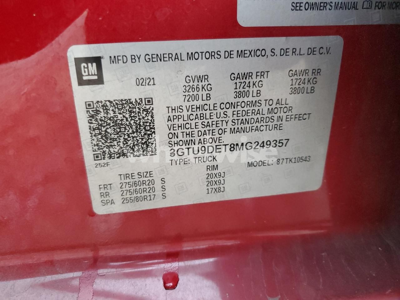 Photo 12 of 2021 GMC SIERRA K1500 SLT (VIN 3GTU9DET8MG249357)