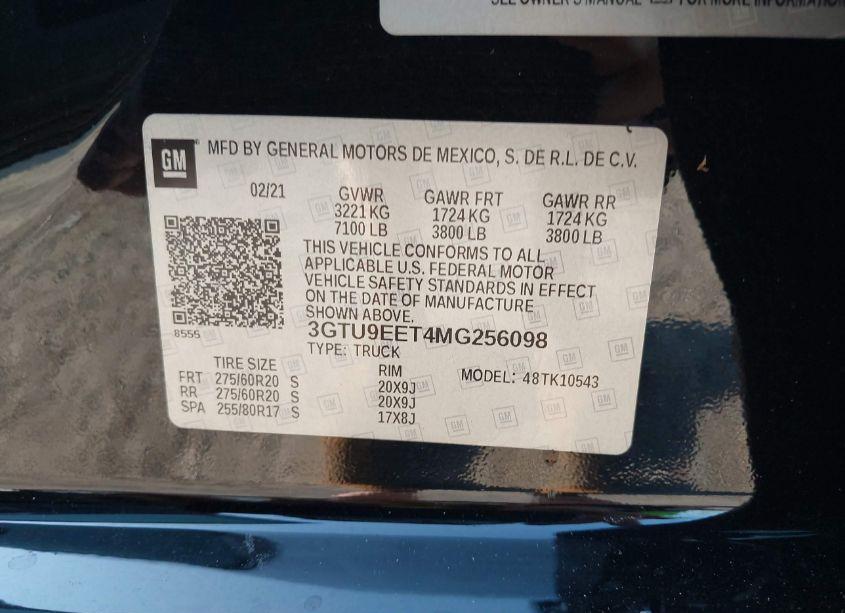 Photo 9 of 2021 Gmc Sierra 1500 4WD SHORT BOX AT4 (VIN 3GTU9EET4MG256098)