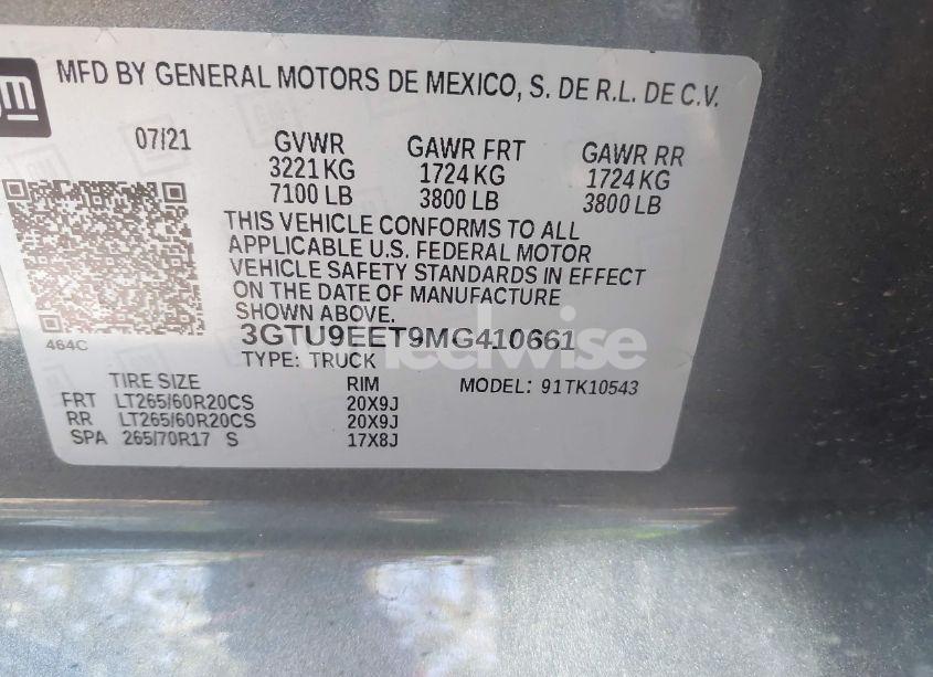 Photo 9 of 2021 Gmc Sierra 1500 4WD SHORT BOX AT4 (VIN 3GTU9EET9MG410661)