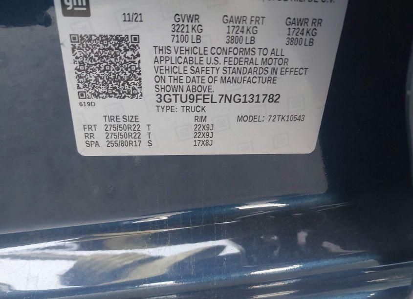 Photo 9 of 2022 Gmc Sierra 1500 LIMITED 4WD SHORT BOX DENALI (VIN 3GTU9FEL7NG131782)