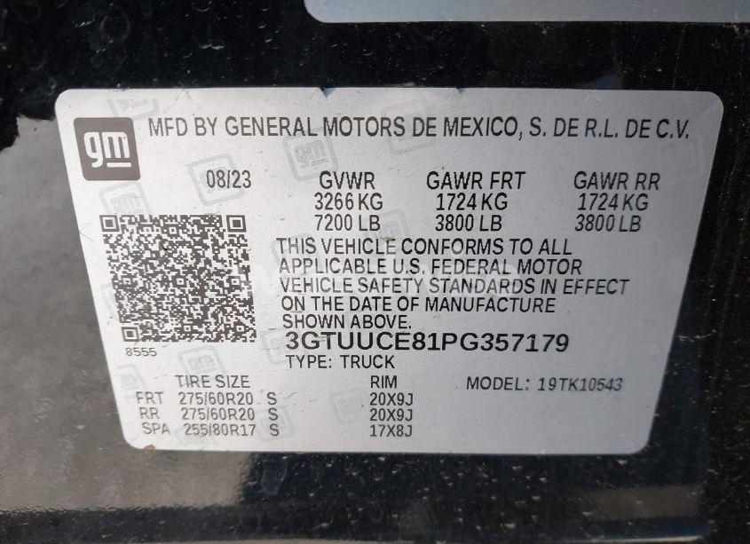 Photo 9 of 2023 Gmc Sierra 1500 4WD SHORT BOX ELEVATION WITH 3SB (VIN 3GTUUCE81PG357179)