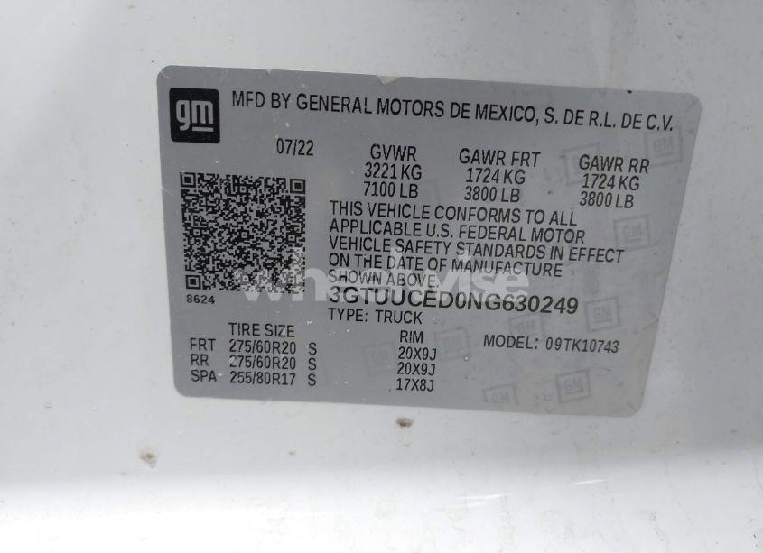 Photo 9 of 2022 Gmc Sierra 1500 4WD STANDARD BOX ELEVATION (VIN 3GTUUCED0NG630249)