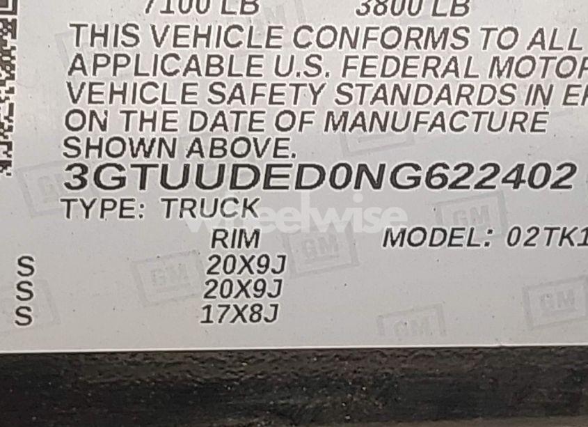 Photo 9 of 2022 Gmc Sierra 1500 4WD SHORT BOX SLT (VIN 3GTUUDED0NG622402)