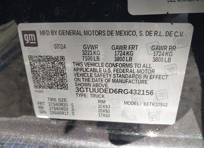 Photo 9 of 2024 Gmc Sierra 1500 4WD SHORT BOX SLT (VIN 3GTUUDED6RG432156)