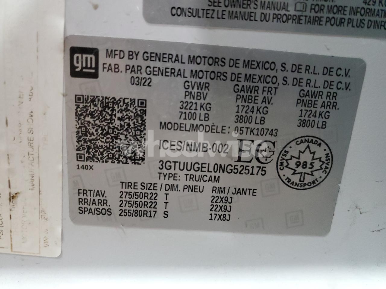 Photo 13 of 2022 GMC SIERRA K1500 DENALI (VIN 3GTUUGEL0NG525175)