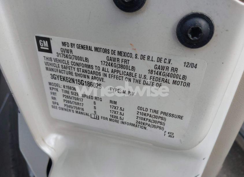 Photo 9 of 2005 Cadillac Escalade EXT STANDARD (VIN 3GYEK62N15G186026)