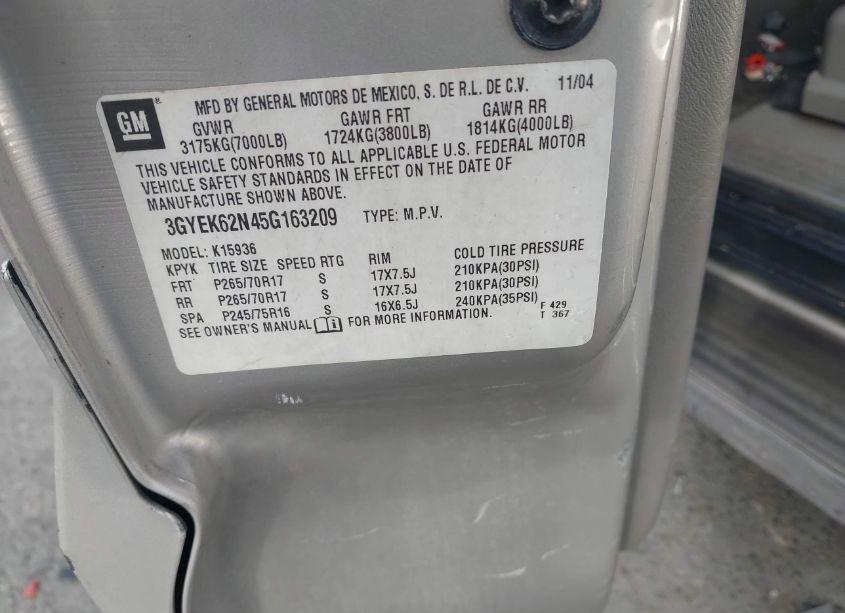 Photo 9 of 2005 Cadillac Escalade EXT STANDARD (VIN 3GYEK62N45G163209)