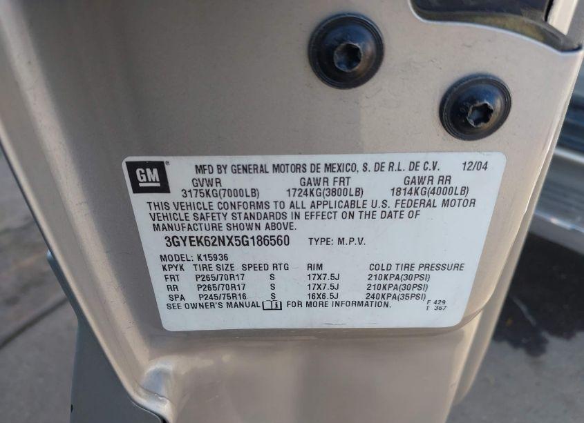 Photo 8 of 2005 Cadillac Escalade EXT STANDARD (VIN 3GYEK62NX5G186560)