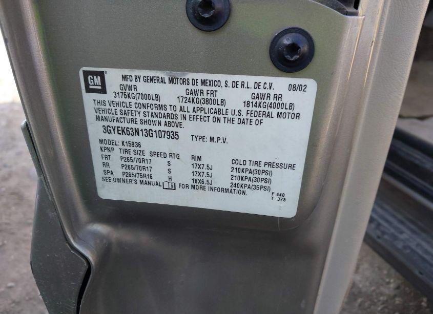 Photo 9 of 2003 Cadillac Escalade EXT STANDARD (VIN 3GYEK63N13G107935)