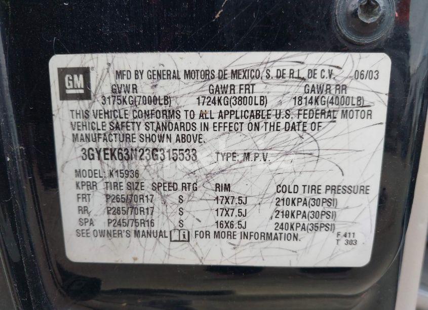 Photo 9 of 2003 Cadillac Escalade EXT STANDARD (VIN 3GYEK63N23G315533)