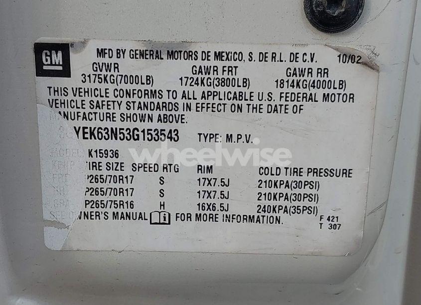 Photo 9 of 2003 Cadillac Escalade EXT STANDARD (VIN 3GYEK63N53G153543)