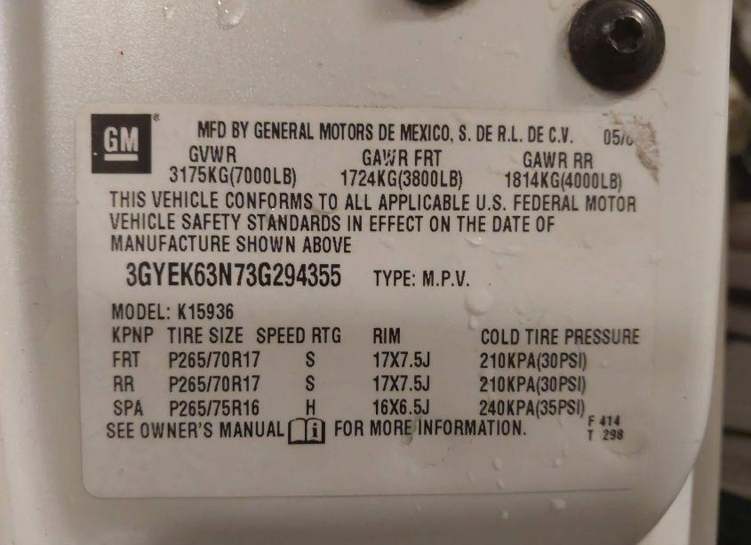 Photo 9 of 2003 Cadillac Escalade EXT STANDARD (VIN 3GYEK63N73G294355)