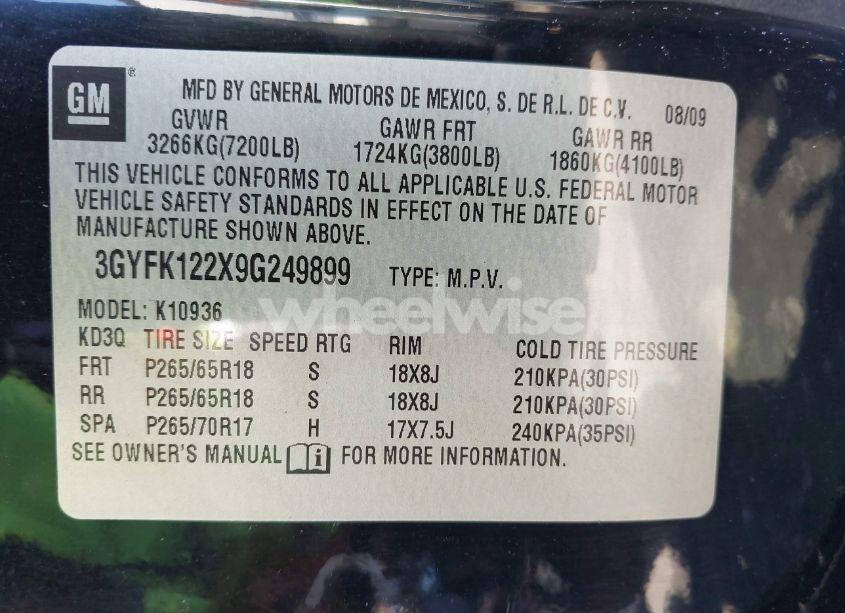 Photo 9 of 2009 Cadillac Escalade EXT STANDARD (VIN 3GYFK122X9G249899)