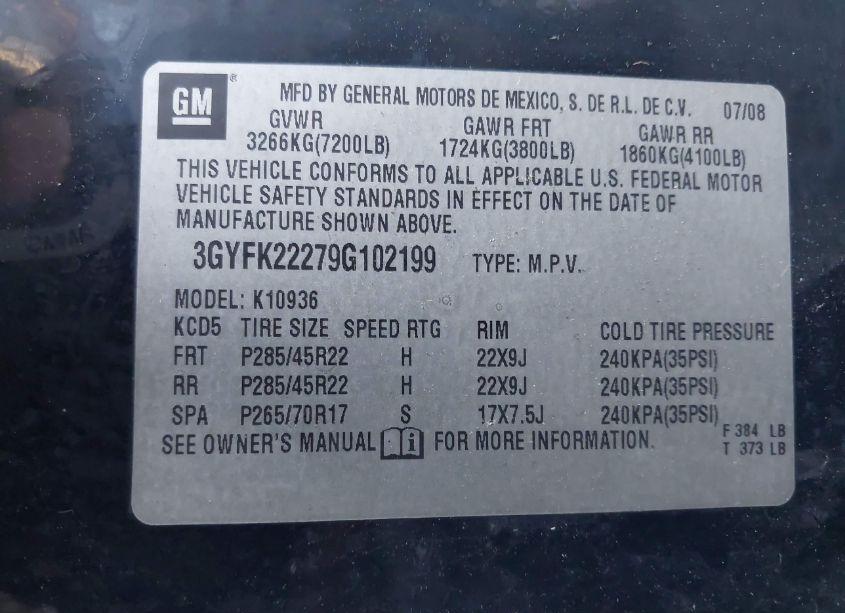 Photo 9 of 2009 Cadillac Escalade EXT STANDARD (VIN 3GYFK22279G102199)