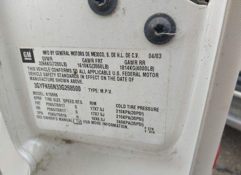 Photo 9 of 2003 Cadillac Escalade ESV STANDARD (VIN 3GYFK66N33G268500)