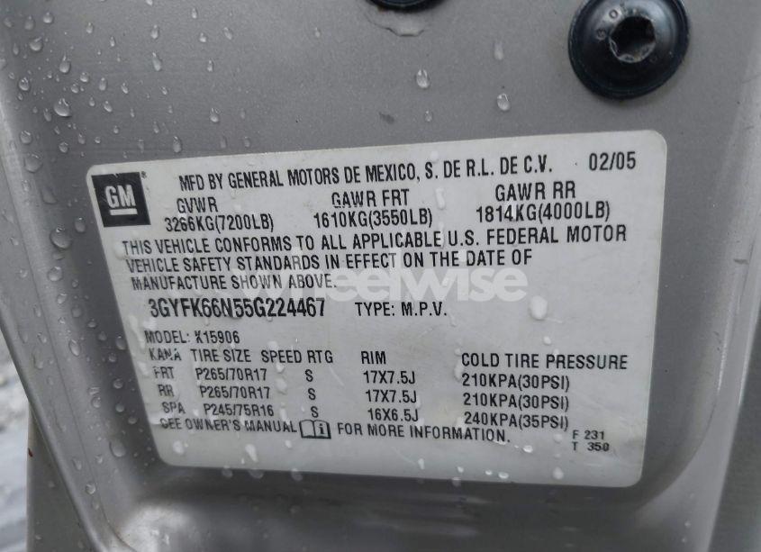 Photo 9 of 2005 Cadillac Escalade ESV STANDARD (VIN 3GYFK66N55G224467)