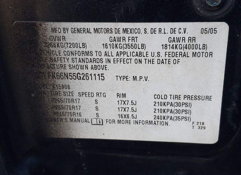 Photo 9 of 2005 Cadillac Escalade ESV STANDARD (VIN 3GYFK66N55G261115)