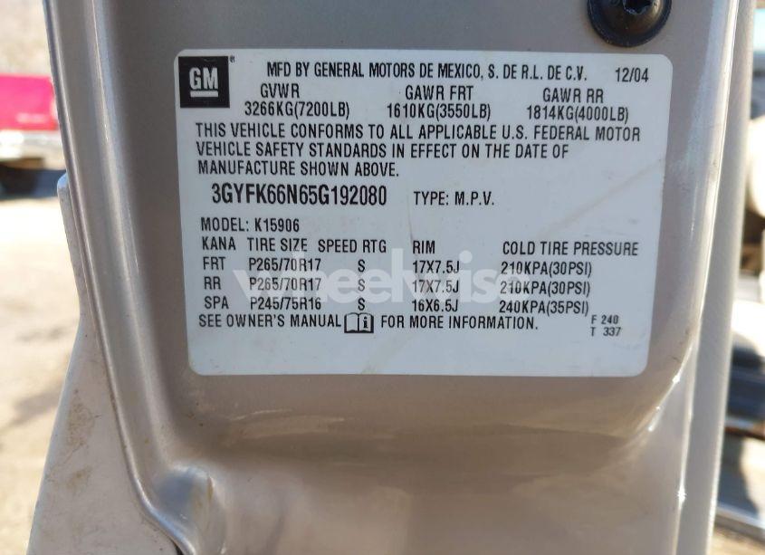 Photo 9 of 2005 Cadillac Escalade ESV STANDARD (VIN 3GYFK66N65G192080)