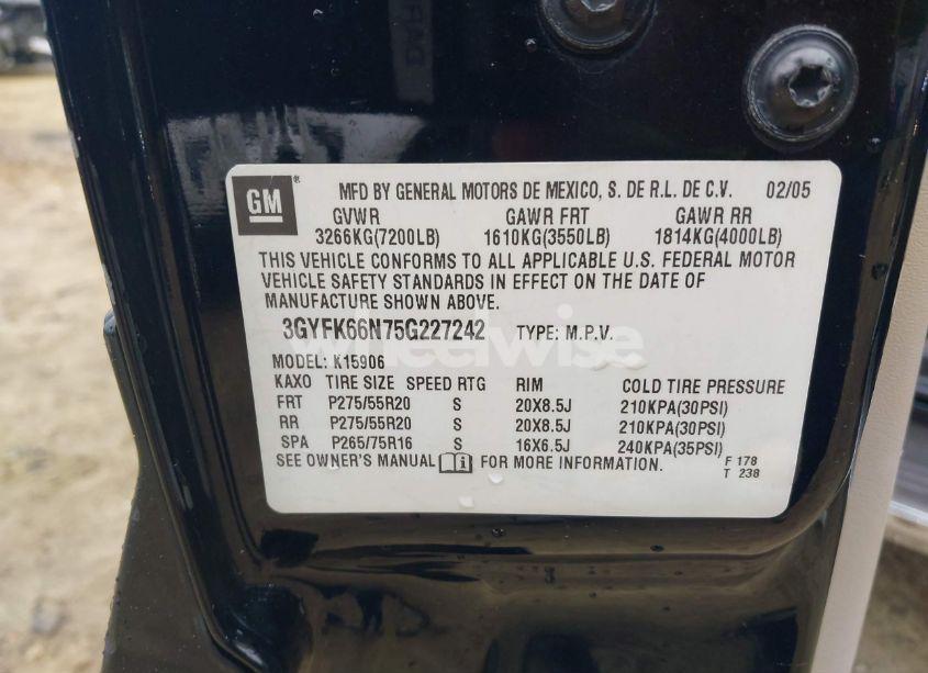 Photo 9 of 2005 Cadillac Escalade ESV PLATINUM EDITION (VIN 3GYFK66N75G227242)