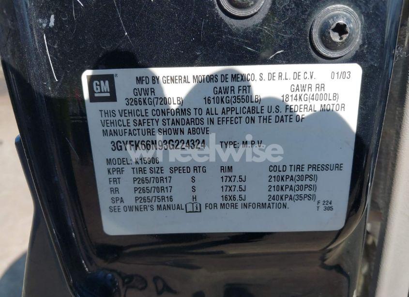 Photo 9 of 2003 Cadillac Escalade ESV STANDARD (VIN 3GYFK66N93G224324)