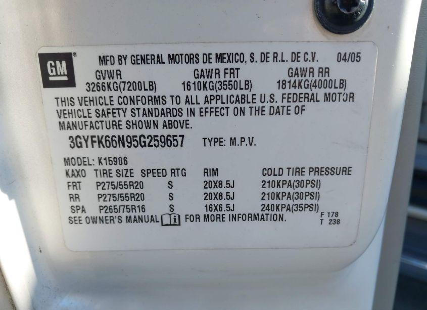 Photo 9 of 2005 Cadillac Escalade ESV PLATINUM EDITION (VIN 3GYFK66N95G259657)