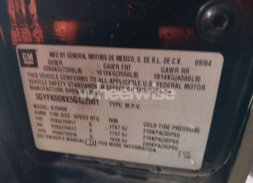 Photo 9 of 2005 Cadillac Escalade ESV STANDARD (VIN 3GYFK66NX5G122081)