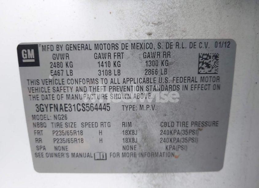 Photo 9 of 2012 Cadillac Srx LUXURY COLLECTION (VIN 3GYFNAE31CS564445)