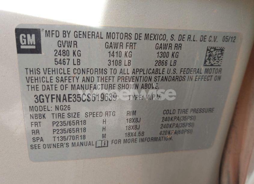 Photo 9 of 2012 Cadillac Srx LUXURY COLLECTION (VIN 3GYFNAE35CS619639)