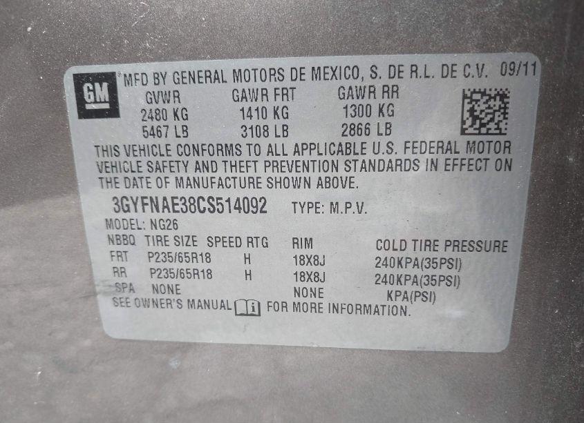Photo 9 of 2012 Cadillac Srx LUXURY COLLECTION (VIN 3GYFNAE38CS514092)