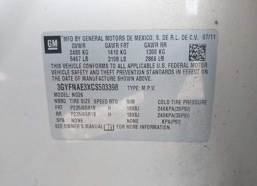 Photo 9 of 2012 Cadillac Srx LUXURY COLLECTION (VIN 3GYFNAE3XCS503398)