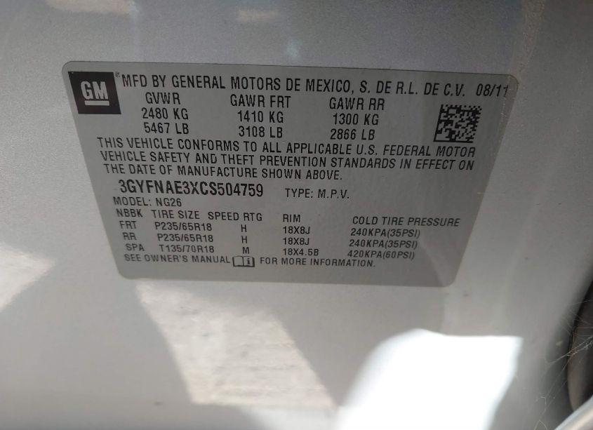 Photo 9 of 2012 Cadillac Srx LUXURY COLLECTION (VIN 3GYFNAE3XCS504759)