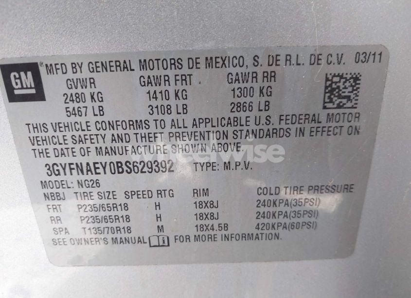 Photo 9 of 2011 Cadillac Srx LUXURY COLLECTION (VIN 3GYFNAEY0BS629392)