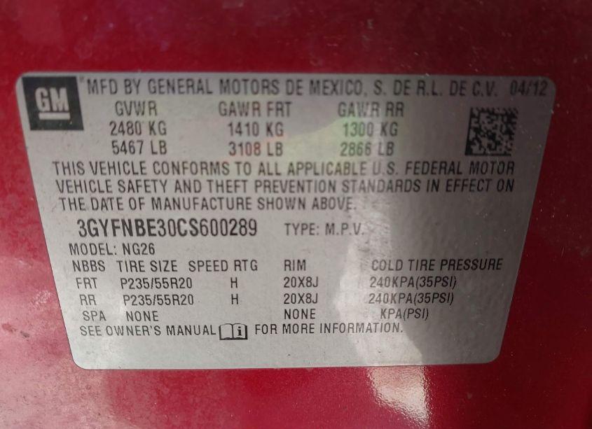 Photo 9 of 2012 Cadillac Srx PERFORMANCE COLLECTION (VIN 3GYFNBE30CS600289)