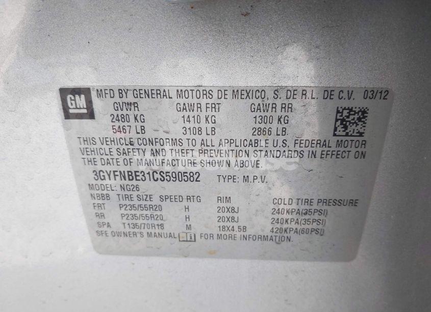 Photo 9 of 2012 Cadillac Srx PERFORMANCE COLLECTION (VIN 3GYFNBE31CS590582)