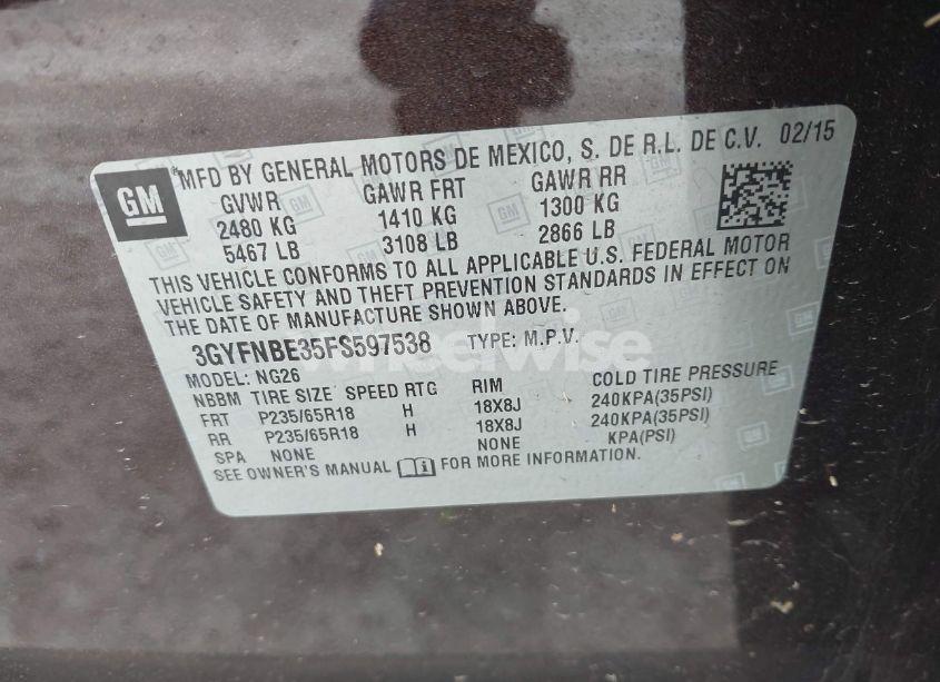 Photo 9 of 2015 Cadillac Srx LUXURY COLLECTION (VIN 3GYFNBE35FS597538)