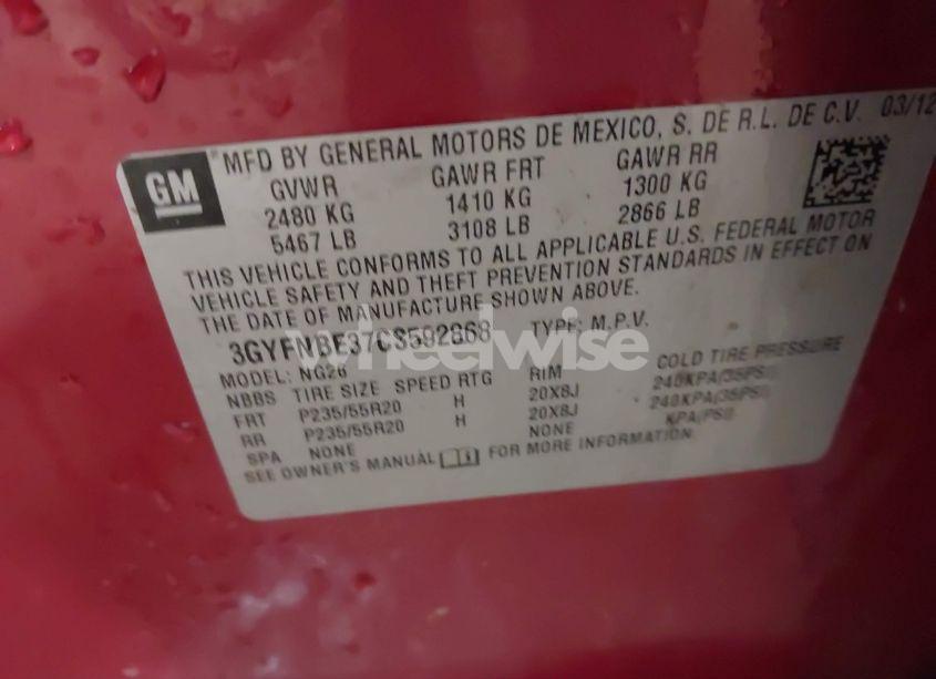 Photo 9 of 2012 Cadillac Srx PERFORMANCE COLLECTION (VIN 3GYFNBE37CS592868)