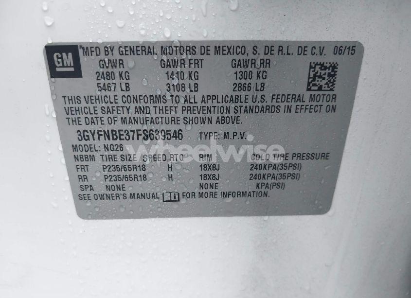 Photo 9 of 2015 Cadillac Srx LUXURY COLLECTION (VIN 3GYFNBE37FS639546)