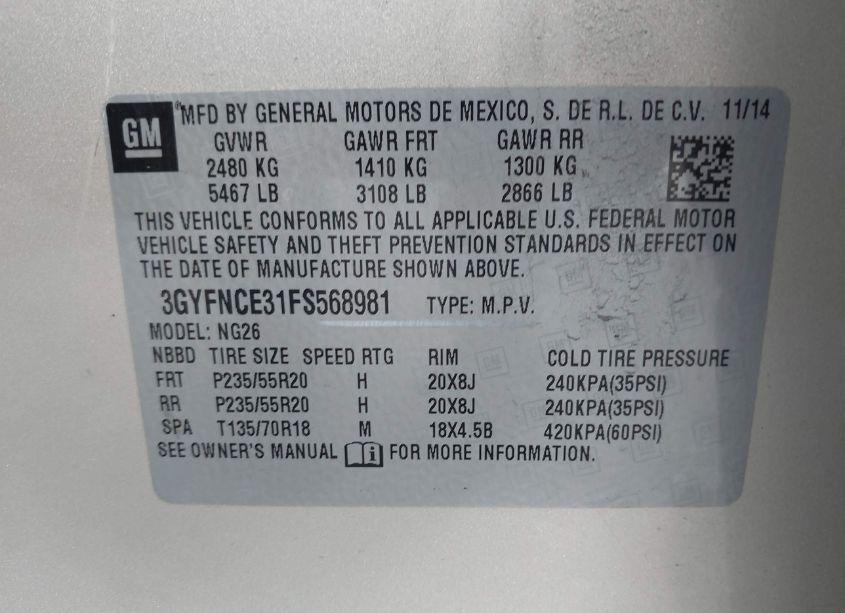 Photo 9 of 2015 Cadillac Srx PERFORMANCE COLLECTION (VIN 3GYFNCE31FS568981)