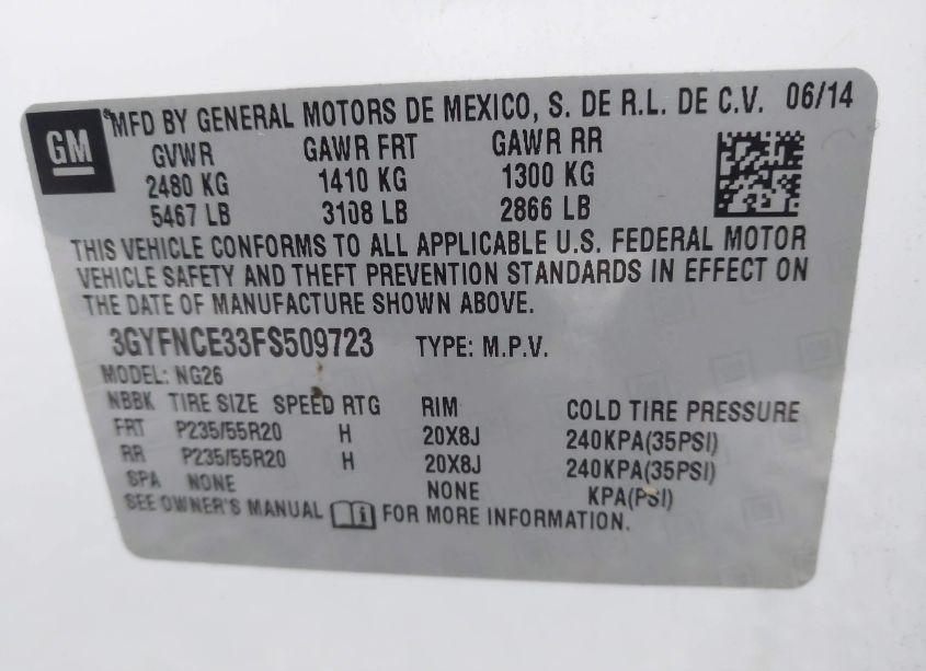 Photo 9 of 2015 Cadillac Srx PERFORMANCE COLLECTION (VIN 3GYFNCE33FS509723)