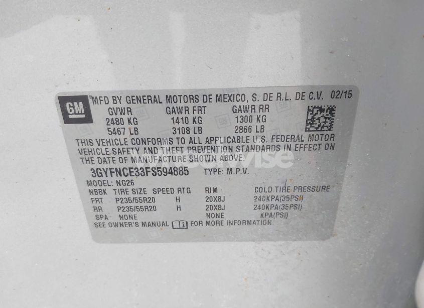 Photo 9 of 2015 Cadillac Srx PERFORMANCE COLLECTION (VIN 3GYFNCE33FS594885)