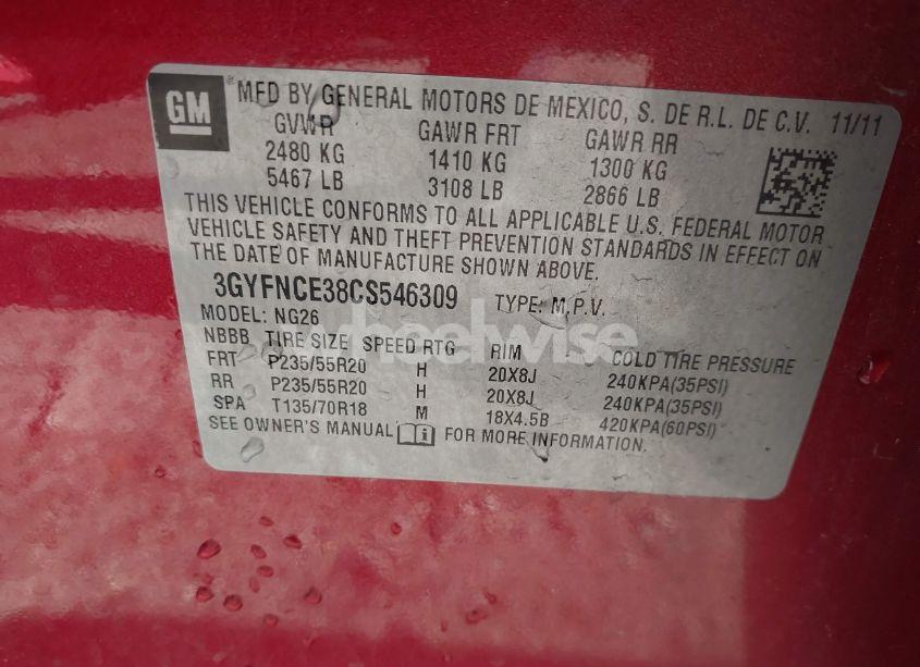 Photo 9 of 2012 Cadillac Srx PREMIUM COLLECTION (VIN 3GYFNCE38CS546309)